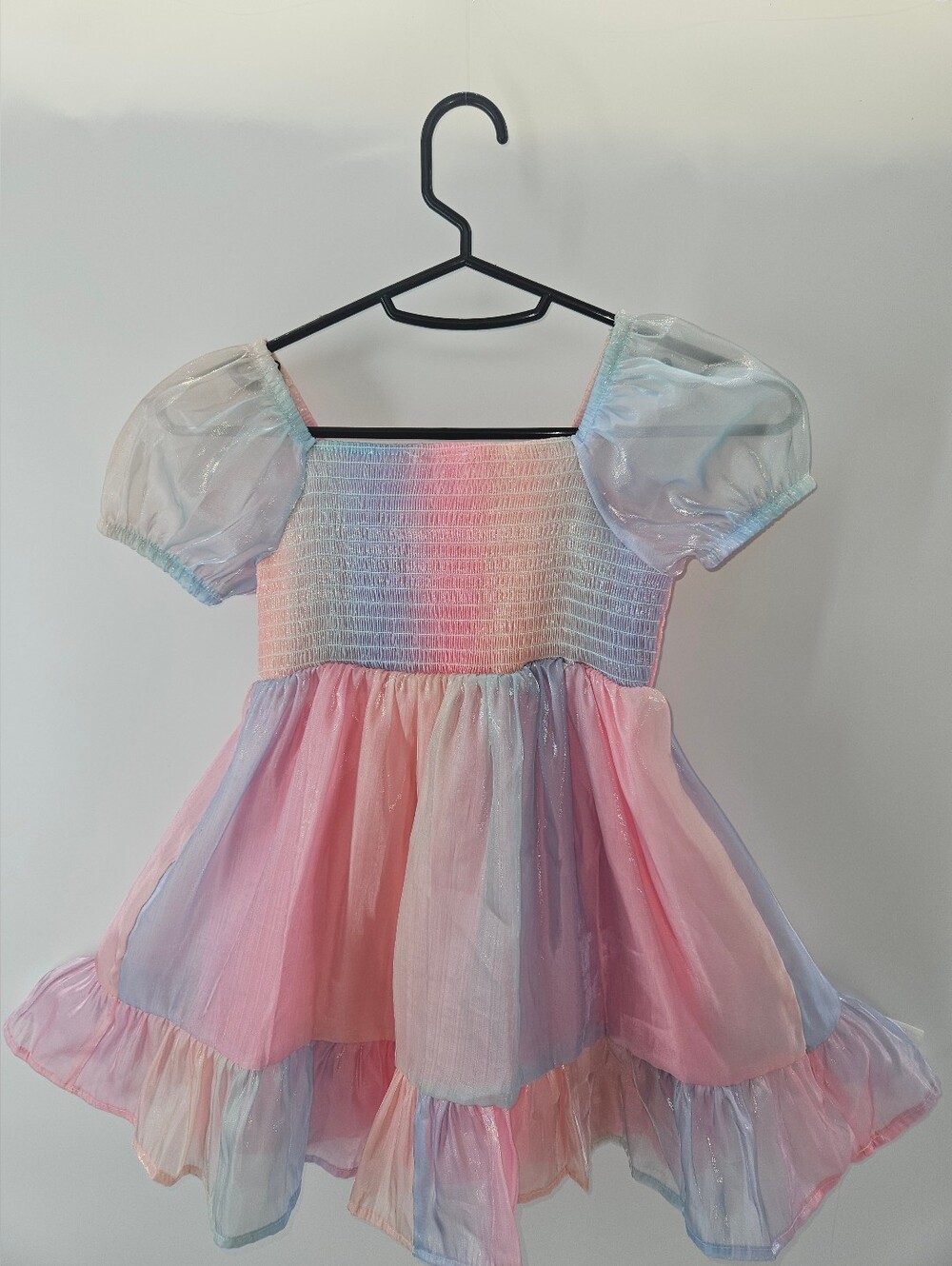 Toddler Girls Rainbow Mesh Flutter Dress - pink